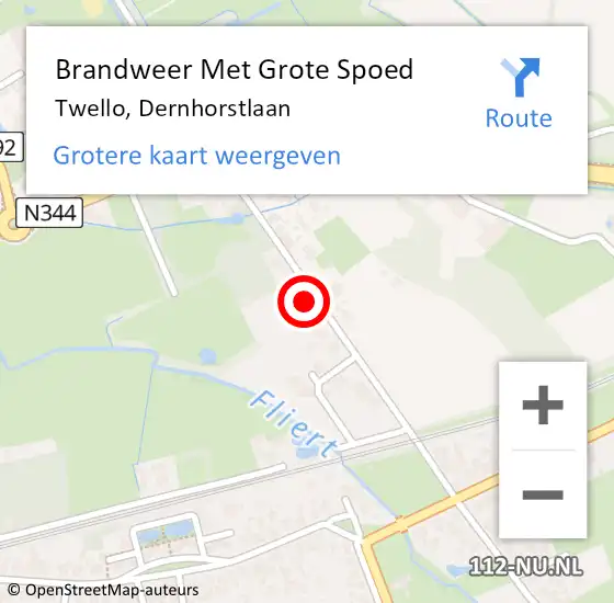 Locatie op kaart van de 112 melding: Brandweer Met Grote Spoed Naar Twello, Dernhorstlaan op 22 augustus 2014 19:24