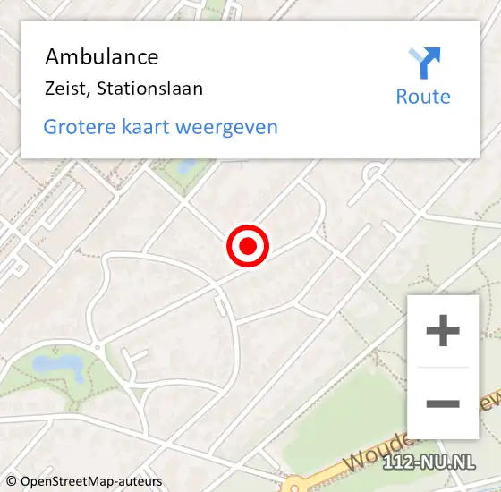 Locatie op kaart van de 112 melding: Ambulance Zeist, Stationslaan op 22 augustus 2014 19:27