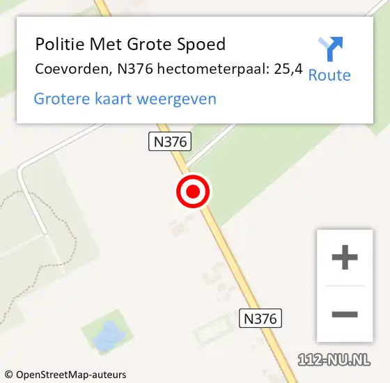 Locatie op kaart van de 112 melding: Politie Met Grote Spoed Naar Coevorden, N376 hectometerpaal: 25,4 op 20 april 2023 12:07
