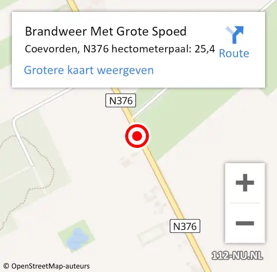 Locatie op kaart van de 112 melding: Brandweer Met Grote Spoed Naar Coevorden, N376 hectometerpaal: 25,4 op 20 april 2023 12:07