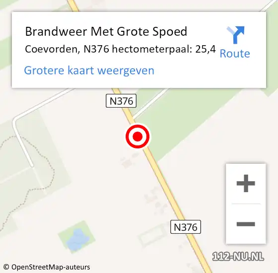 Locatie op kaart van de 112 melding: Brandweer Met Grote Spoed Naar Coevorden, N376 hectometerpaal: 25,4 op 20 april 2023 12:08