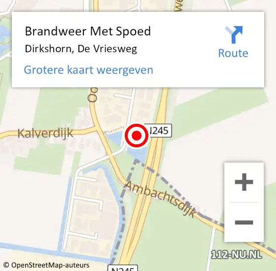 Locatie op kaart van de 112 melding: Brandweer Met Spoed Naar Dirkshorn, De Vriesweg op 22 augustus 2014 19:28