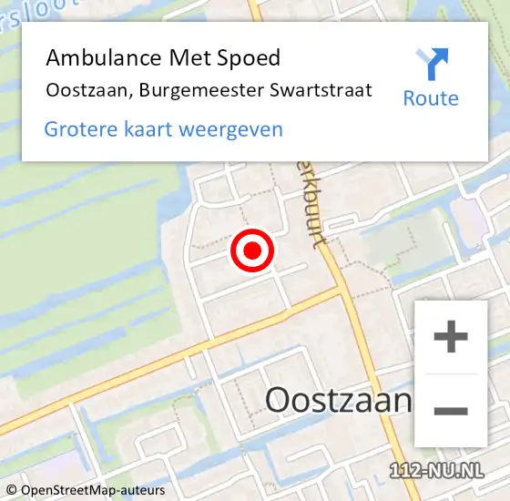 Locatie op kaart van de 112 melding: Ambulance Met Spoed Naar Oostzaan, Burgemeester Swartstraat op 20 april 2023 12:24