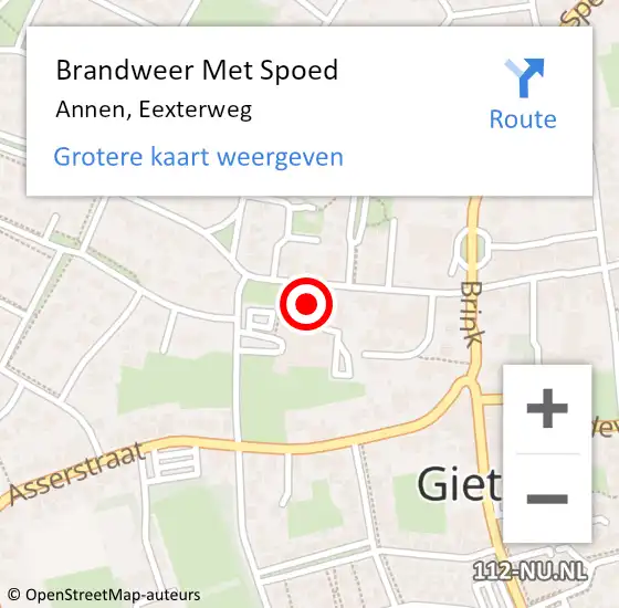 Locatie op kaart van de 112 melding: Brandweer Met Spoed Naar Annen, Eexterweg op 20 april 2023 12:33