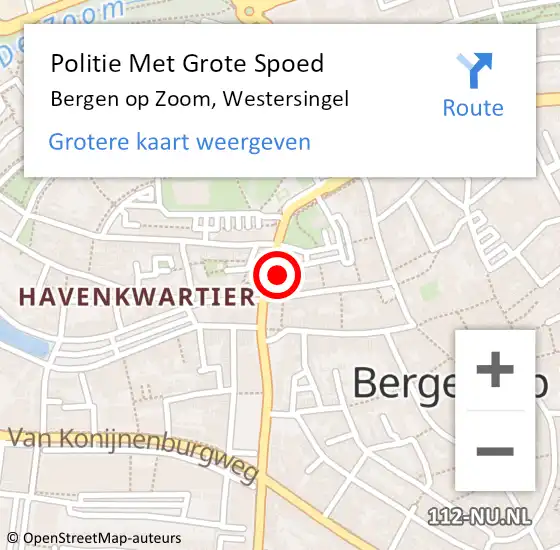 Locatie op kaart van de 112 melding: Politie Met Grote Spoed Naar Bergen op Zoom, Westersingel op 20 april 2023 12:40