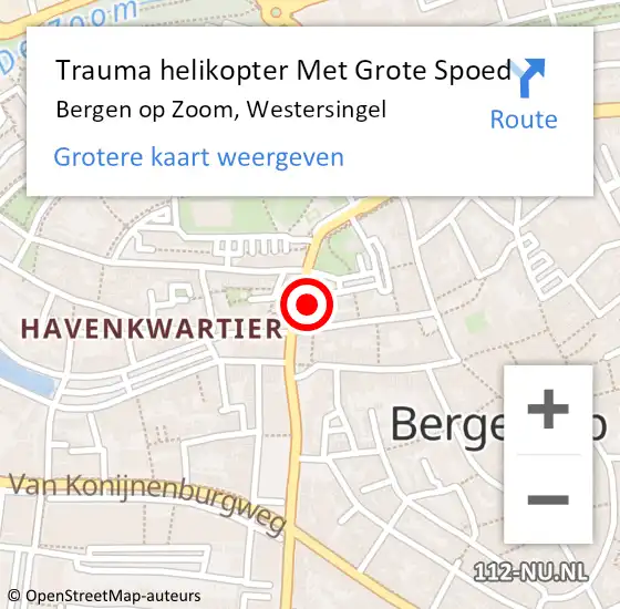 Locatie op kaart van de 112 melding: Trauma helikopter Met Grote Spoed Naar Bergen op Zoom, Westersingel op 20 april 2023 12:42