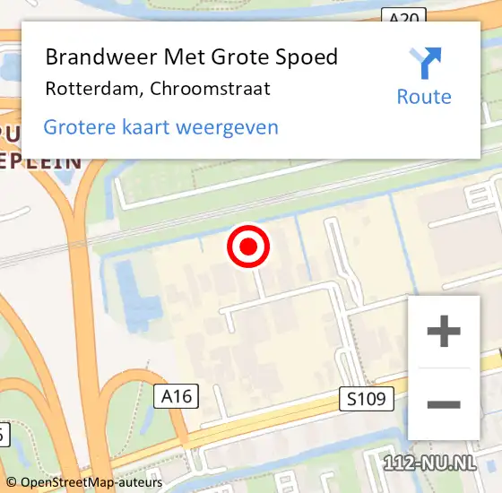 Locatie op kaart van de 112 melding: Brandweer Met Grote Spoed Naar Rotterdam, Chroomstraat op 20 april 2023 12:50