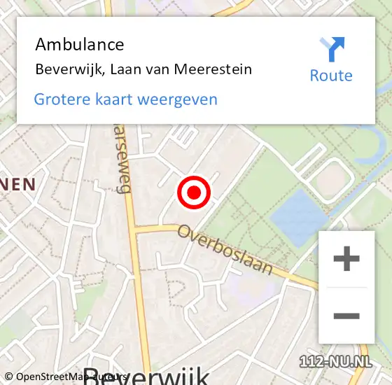 Locatie op kaart van de 112 melding: Ambulance Beverwijk, Laan van Meerestein op 20 april 2023 13:13