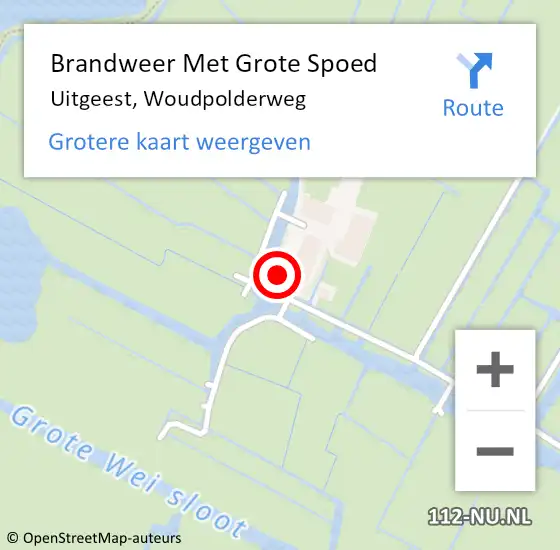 Locatie op kaart van de 112 melding: Brandweer Met Grote Spoed Naar Uitgeest, Woudpolderweg op 20 april 2023 13:55