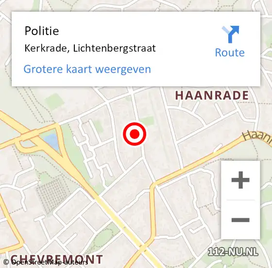 Locatie op kaart van de 112 melding: Politie Kerkrade, Lichtenbergstraat op 20 april 2023 14:04