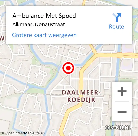 Locatie op kaart van de 112 melding: Ambulance Met Spoed Naar Alkmaar, Donaustraat op 20 april 2023 14:11