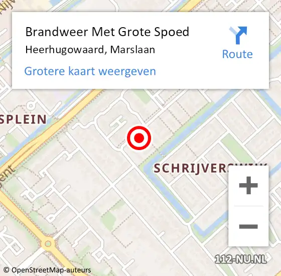 Locatie op kaart van de 112 melding: Brandweer Met Grote Spoed Naar Heerhugowaard, Marslaan op 20 april 2023 14:12