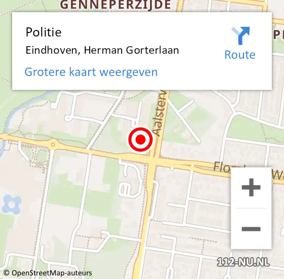 Locatie op kaart van de 112 melding: Politie Eindhoven, Herman Gorterlaan op 20 april 2023 14:13