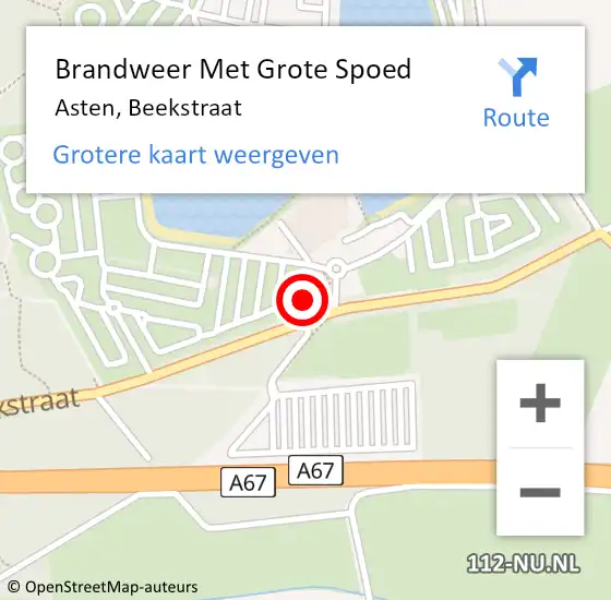 Locatie op kaart van de 112 melding: Brandweer Met Grote Spoed Naar Asten, Beekstraat op 20 april 2023 14:35