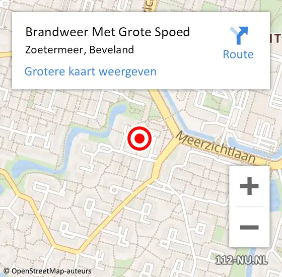 Locatie op kaart van de 112 melding: Brandweer Met Grote Spoed Naar Zoetermeer, Beveland op 20 april 2023 14:51