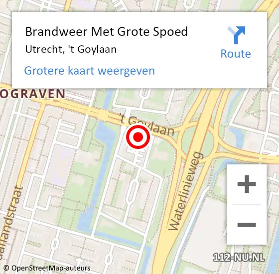 Locatie op kaart van de 112 melding: Brandweer Met Grote Spoed Naar Utrecht, 't Goylaan op 20 april 2023 14:53