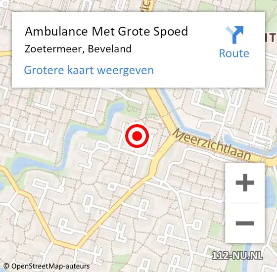 Locatie op kaart van de 112 melding: Ambulance Met Grote Spoed Naar Zoetermeer, Beveland op 20 april 2023 15:11