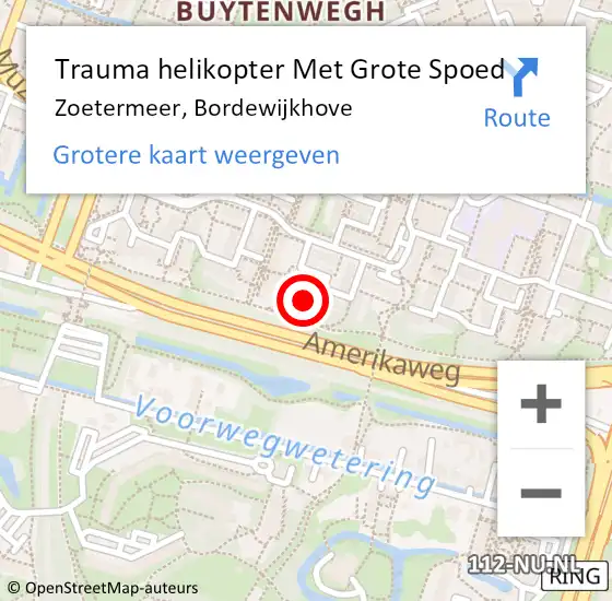 Locatie op kaart van de 112 melding: Trauma helikopter Met Grote Spoed Naar Zoetermeer, Bordewijkhove op 20 april 2023 15:22