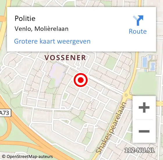 Locatie op kaart van de 112 melding: Politie Venlo, Molièrelaan op 20 april 2023 15:24