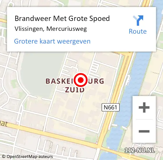 Locatie op kaart van de 112 melding: Brandweer Met Grote Spoed Naar Vlissingen, Mercuriusweg op 20 april 2023 15:39