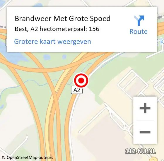 Locatie op kaart van de 112 melding: Brandweer Met Grote Spoed Naar Best, A2 hectometerpaal: 156 op 20 april 2023 15:40