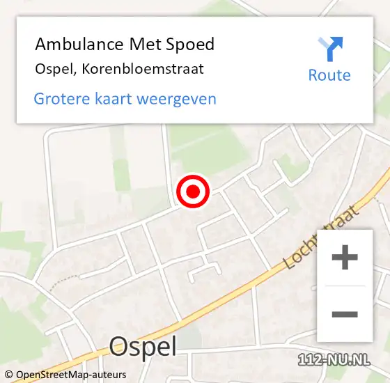 Locatie op kaart van de 112 melding: Ambulance Met Spoed Naar Ospel, Korenbloemstraat op 20 april 2023 15:44