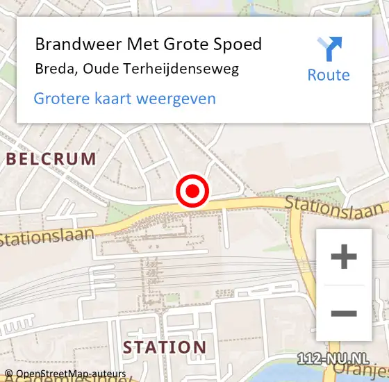 Locatie op kaart van de 112 melding: Brandweer Met Grote Spoed Naar Breda, Oude Terheijdenseweg op 20 april 2023 15:55