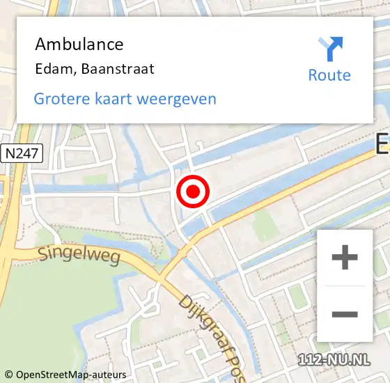 Locatie op kaart van de 112 melding: Ambulance Edam, Baanstraat op 20 april 2023 16:19