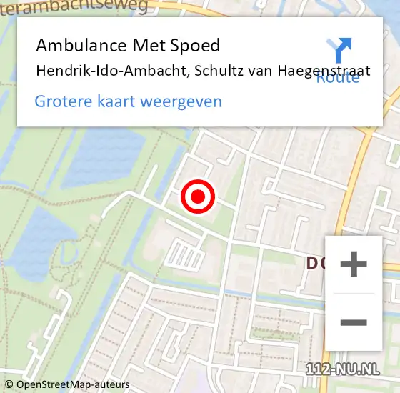 Locatie op kaart van de 112 melding: Ambulance Met Spoed Naar Hendrik-Ido-Ambacht, Schultz van Haegenstraat op 20 april 2023 16:27