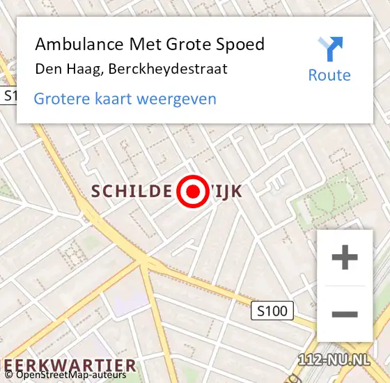 Locatie op kaart van de 112 melding: Ambulance Met Grote Spoed Naar Den Haag, Berckheydestraat op 20 april 2023 16:40