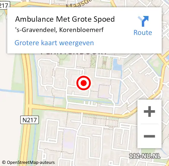 Locatie op kaart van de 112 melding: Ambulance Met Grote Spoed Naar 's-Gravendeel, Korenbloemerf op 20 april 2023 16:43