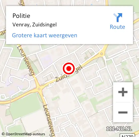 Locatie op kaart van de 112 melding: Politie Venray, Zuidsingel op 20 april 2023 16:47