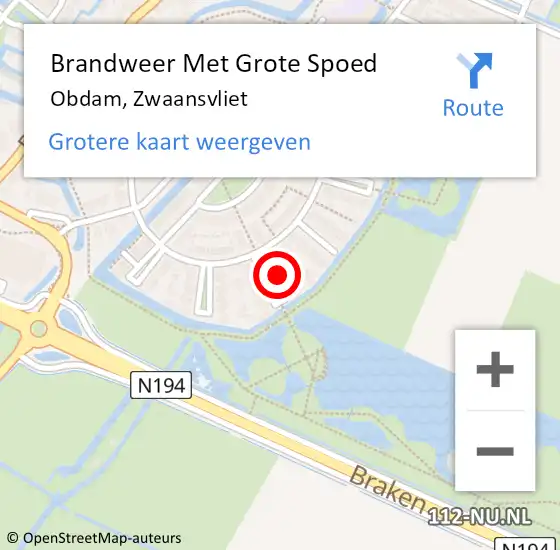 Locatie op kaart van de 112 melding: Brandweer Met Grote Spoed Naar Obdam, Zwaansvliet op 20 april 2023 17:24