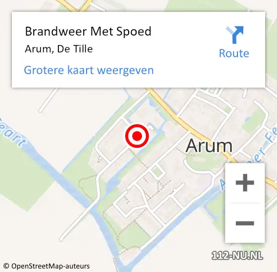 Locatie op kaart van de 112 melding: Brandweer Met Spoed Naar Arum, De Tille op 22 augustus 2014 20:23