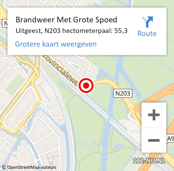 Locatie op kaart van de 112 melding: Brandweer Met Grote Spoed Naar Uitgeest, N203 hectometerpaal: 55,3 op 20 april 2023 18:24