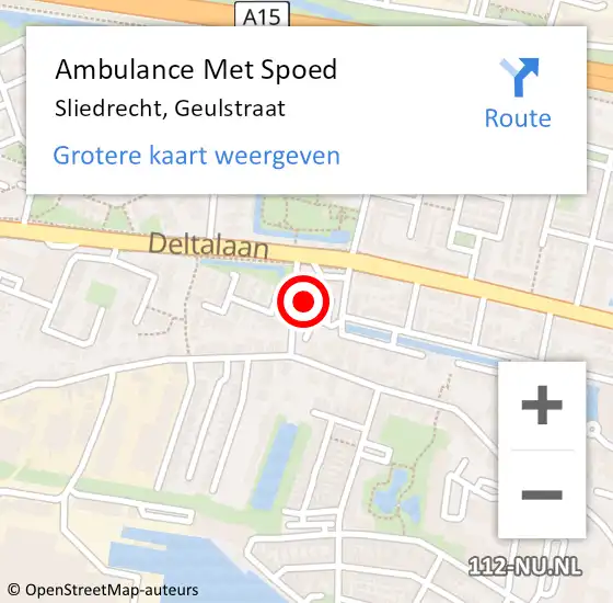 Locatie op kaart van de 112 melding: Ambulance Met Spoed Naar Sliedrecht, Geulstraat op 20 april 2023 19:17