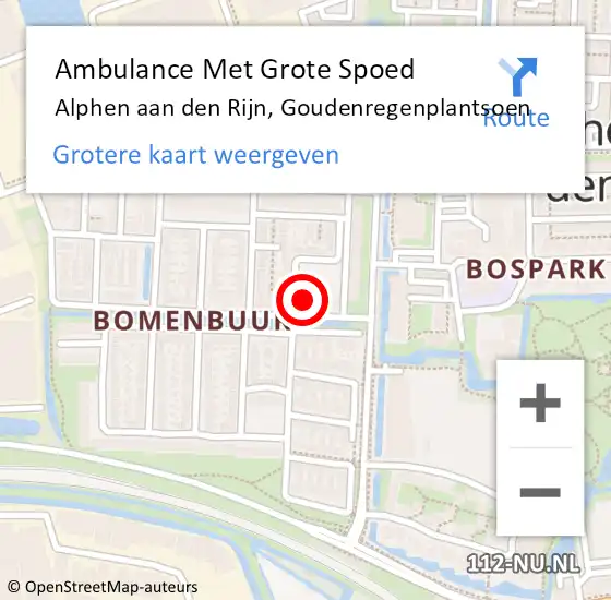 Locatie op kaart van de 112 melding: Ambulance Met Grote Spoed Naar Alphen aan den Rijn, Goudenregenplantsoen op 20 april 2023 19:22