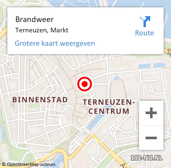 Locatie op kaart van de 112 melding: Brandweer Terneuzen, Markt op 20 april 2023 19:29