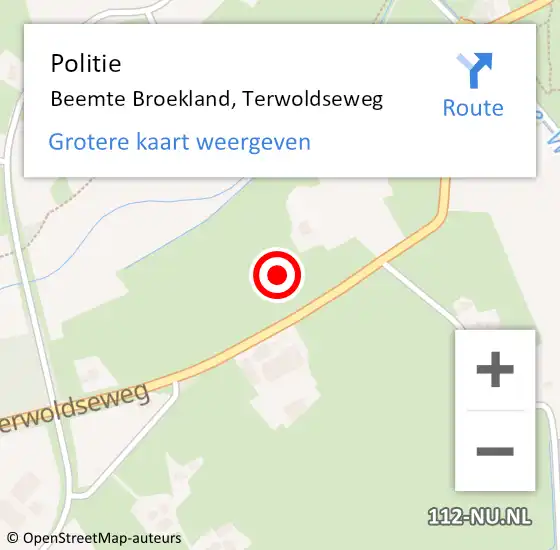 Locatie op kaart van de 112 melding: Politie Beemte Broekland, Terwoldseweg op 20 april 2023 20:08