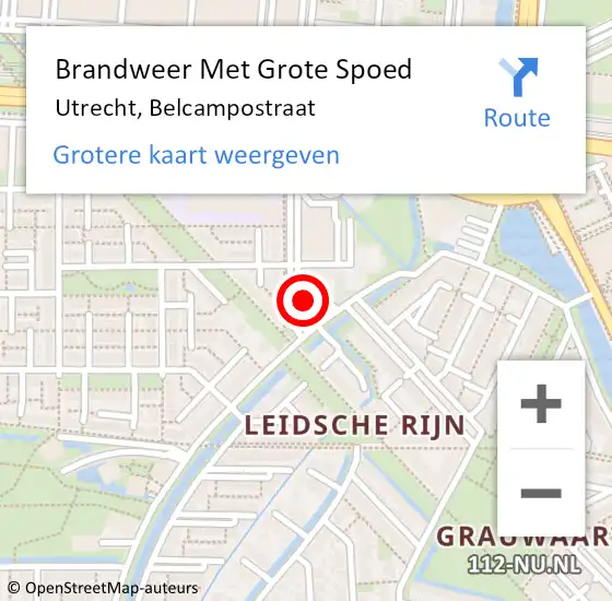 Locatie op kaart van de 112 melding: Brandweer Met Grote Spoed Naar Utrecht, Belcampostraat op 20 april 2023 20:16