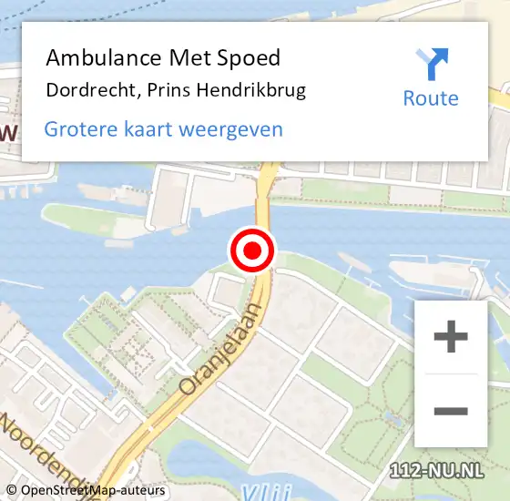 Locatie op kaart van de 112 melding: Ambulance Met Spoed Naar Dordrecht, Prins Hendrikbrug op 20 april 2023 20:19