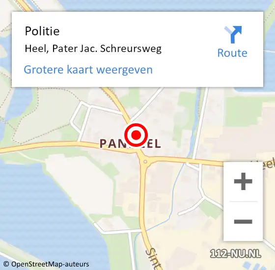 Locatie op kaart van de 112 melding: Politie Heel, Pater Jac. Schreursweg op 20 april 2023 20:29