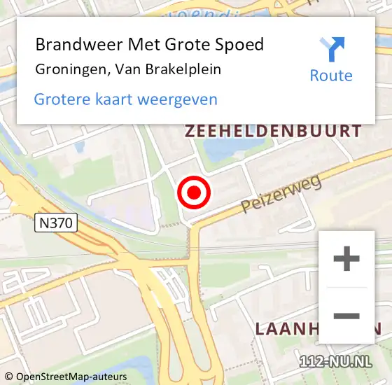 Locatie op kaart van de 112 melding: Brandweer Met Grote Spoed Naar Groningen, Van Brakelplein op 20 april 2023 20:46