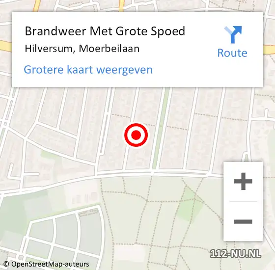 Locatie op kaart van de 112 melding: Brandweer Met Grote Spoed Naar Hilversum, Moerbeilaan op 20 april 2023 21:06