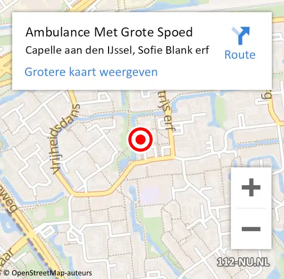 Locatie op kaart van de 112 melding: Ambulance Met Grote Spoed Naar Capelle aan den IJssel, Sofie Blank erf op 20 april 2023 22:15