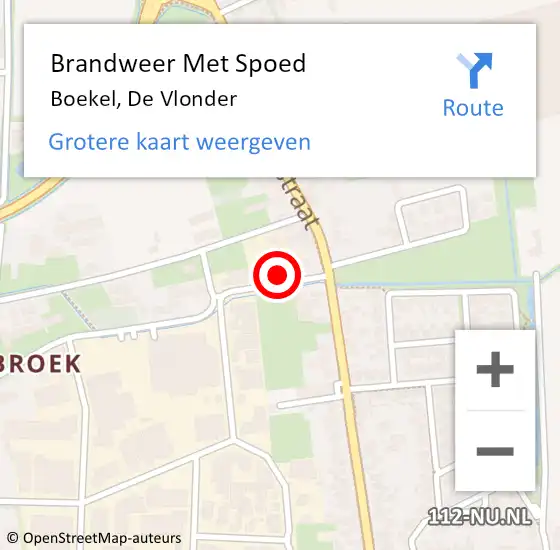 Locatie op kaart van de 112 melding: Brandweer Met Spoed Naar Boekel, De Vlonder op 20 april 2023 22:23