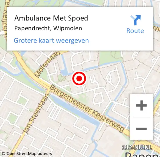 Locatie op kaart van de 112 melding: Ambulance Met Spoed Naar Papendrecht, Wipmolen op 20 april 2023 23:13