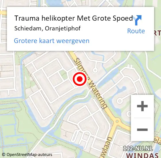 Locatie op kaart van de 112 melding: Trauma helikopter Met Grote Spoed Naar Schiedam, Oranjetiphof op 20 april 2023 23:20