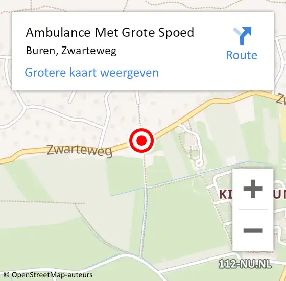 Locatie op kaart van de 112 melding: Ambulance Met Grote Spoed Naar Buren, Zwarteweg op 22 augustus 2014 20:59