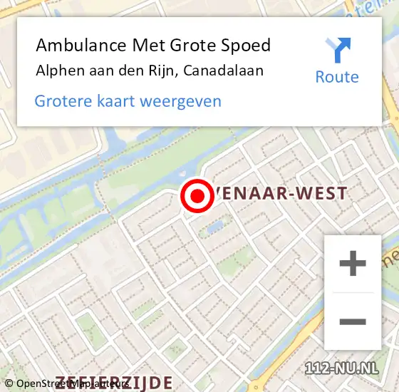 Locatie op kaart van de 112 melding: Ambulance Met Grote Spoed Naar Alphen aan den Rijn, Canadalaan op 22 augustus 2014 20:59